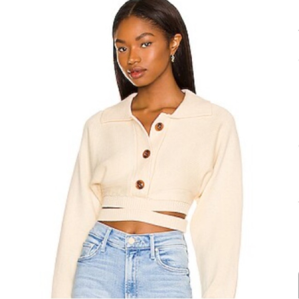 BUBISH Revolve Sofia Cross Knit Sweater in Cashew Size M